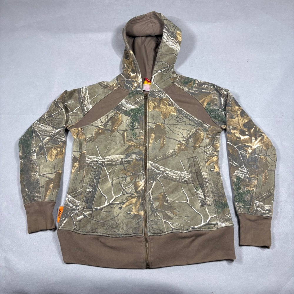 SHE Outdoor Womens Realtree Xtra Camo Full Zip Hoodie Jacket Small Brown Green